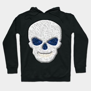 Lacy Floral Faux Blue Glitter Eyes Skull Hoodie